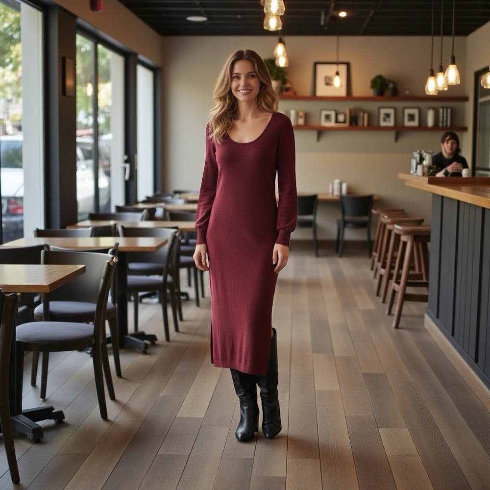 NWT WAYF Burgundy Long Sleeve‎ Sweater Dress Warm Bodycon Fall Winter